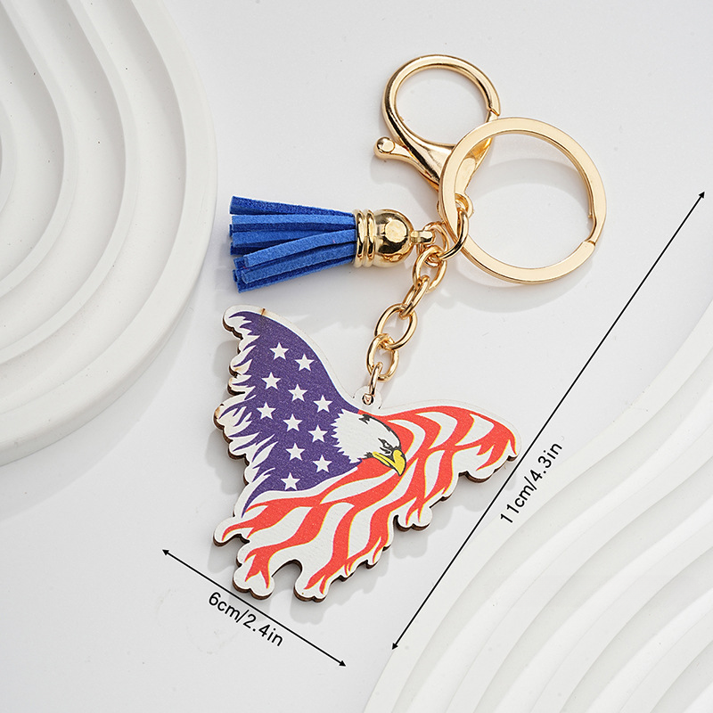 Wholesale Wood Pattern American Flag Independence Day Metal Keychains